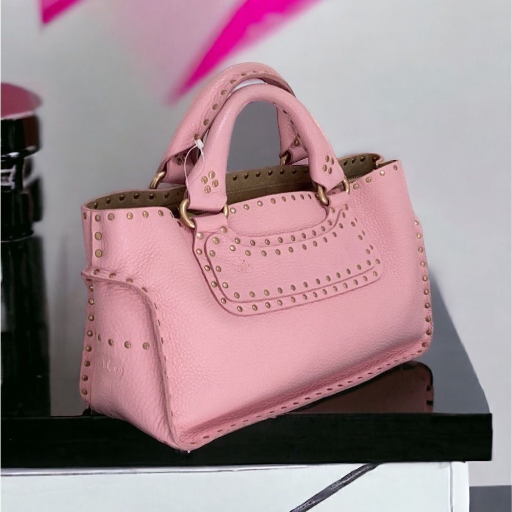 AUTHENTIC CELINE PINK LEATHER BOOGIE TOTE SATCHEL BAG GROMMET EMBELLISHED - Picture 3 of 15